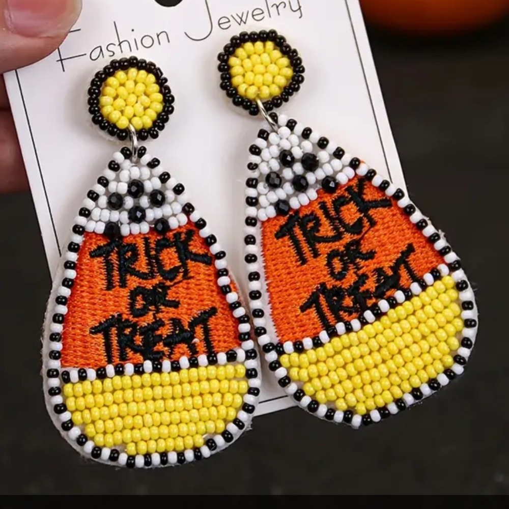 Trick or Treat Candy Corn Beaded Dangle Earrings
